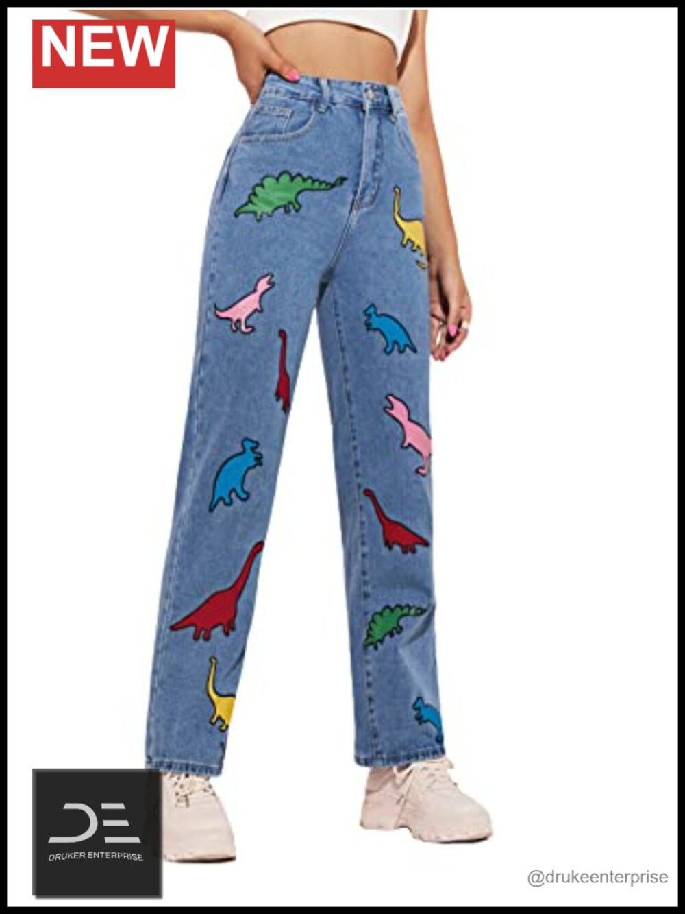 High Waisted Cow Print Skinny Jeans Ripped Denim Pants